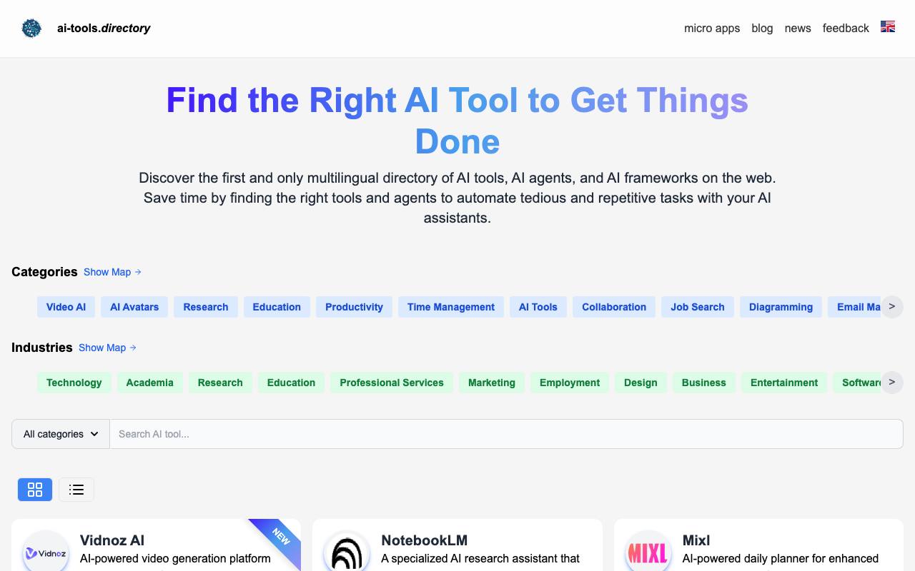 Screenshot of The AI Tools Directory