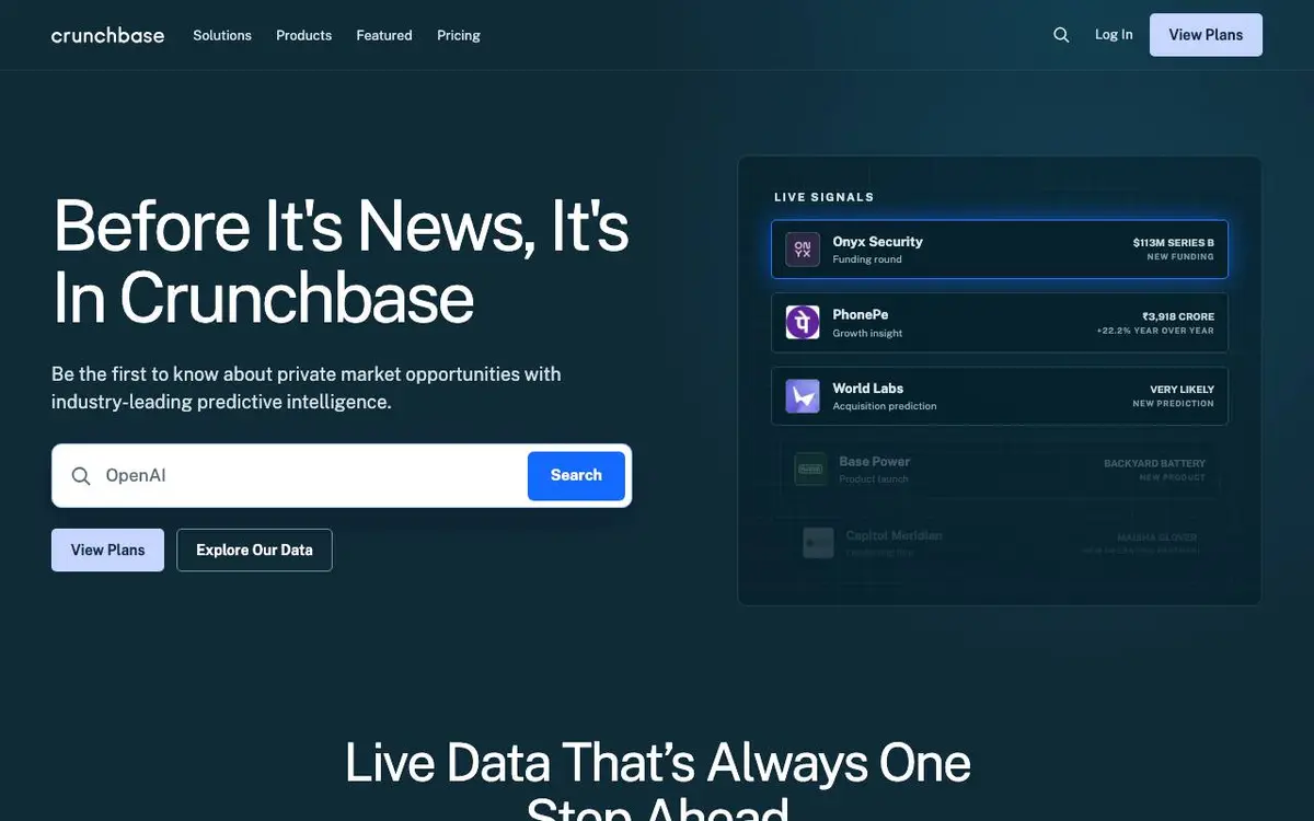 Screenshot of Crunchbase