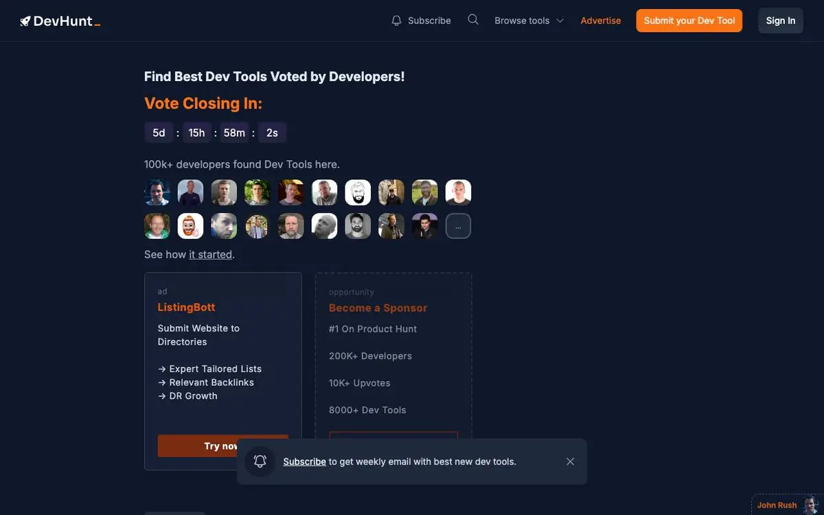 Screenshot of DevHunt