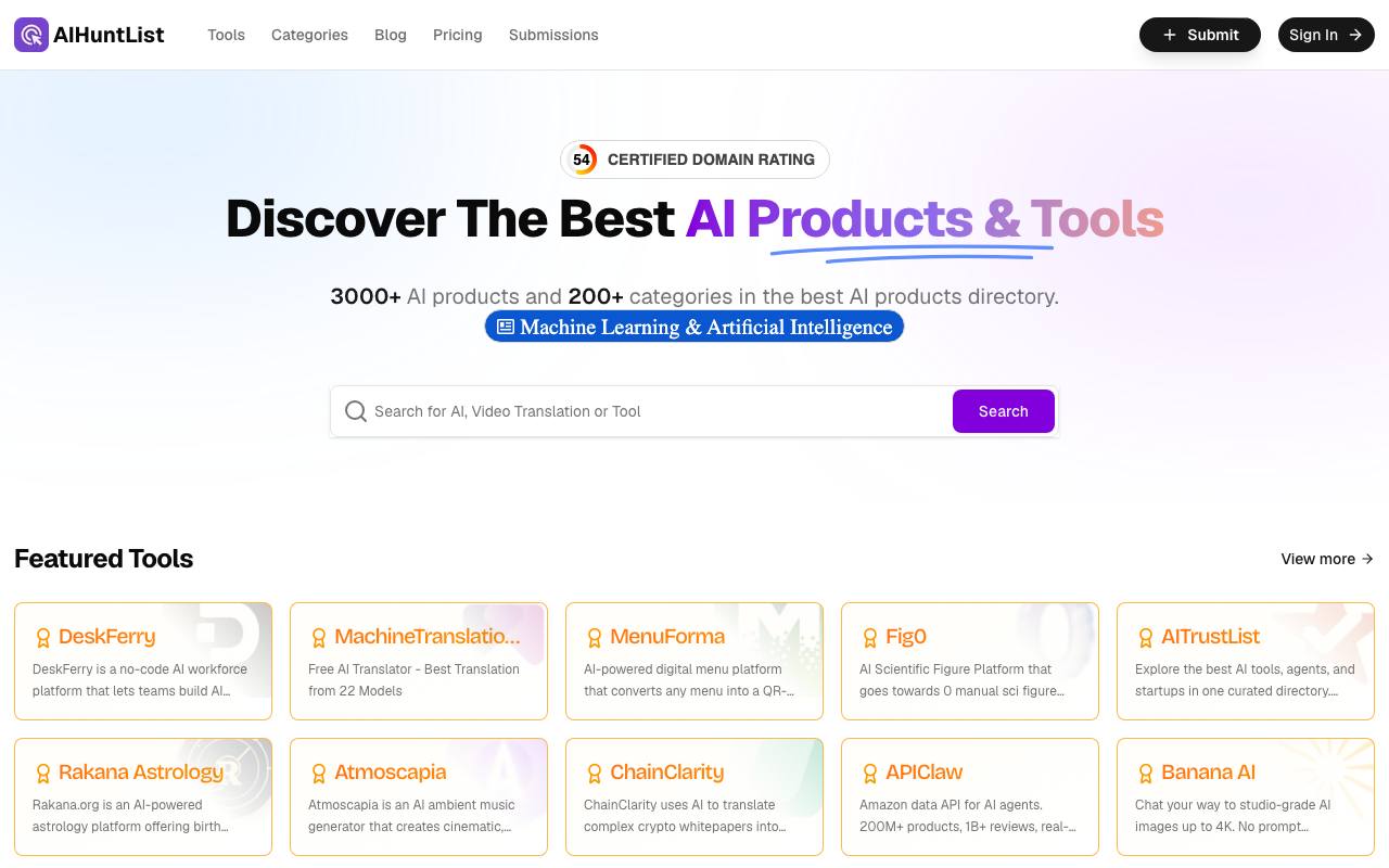 AIHuntList.com screenshot