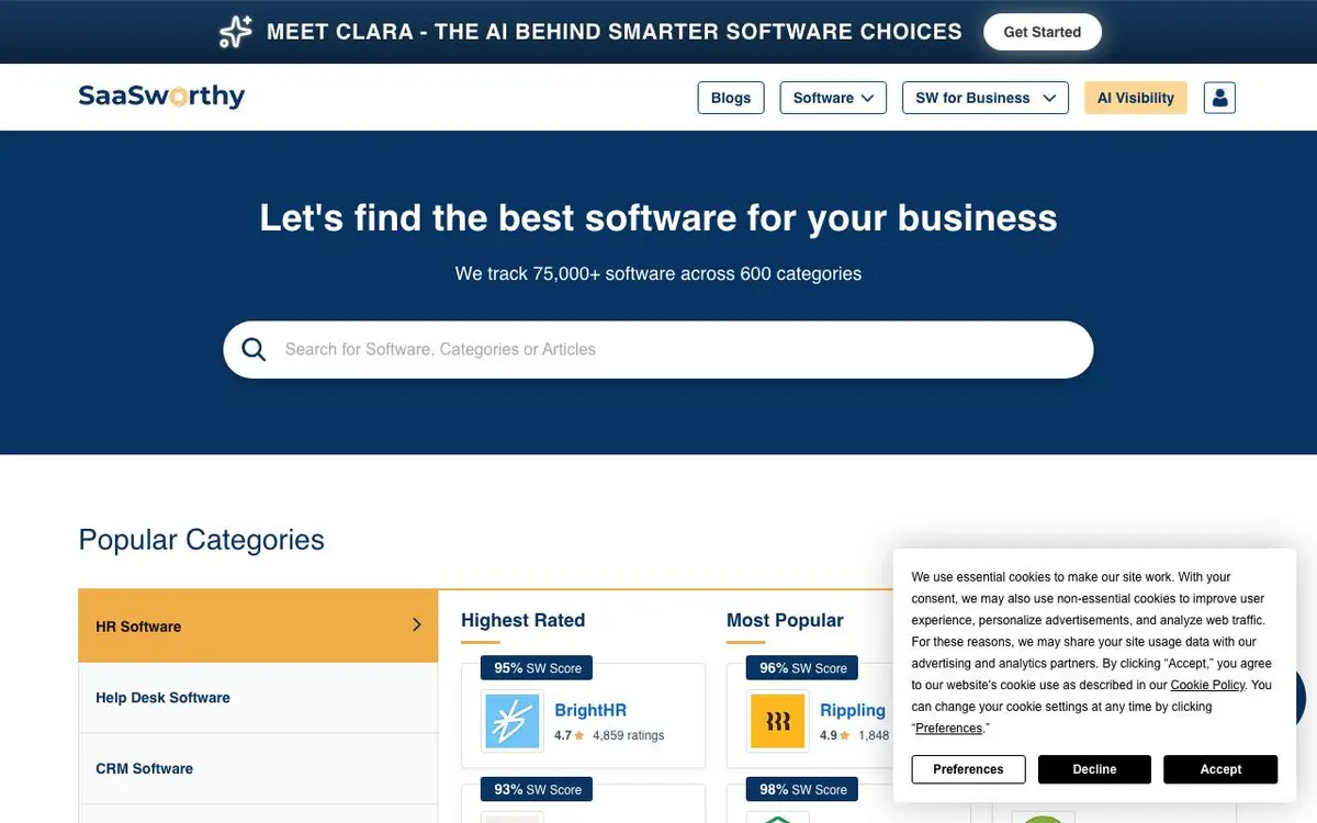Screenshot of SaaSworthy